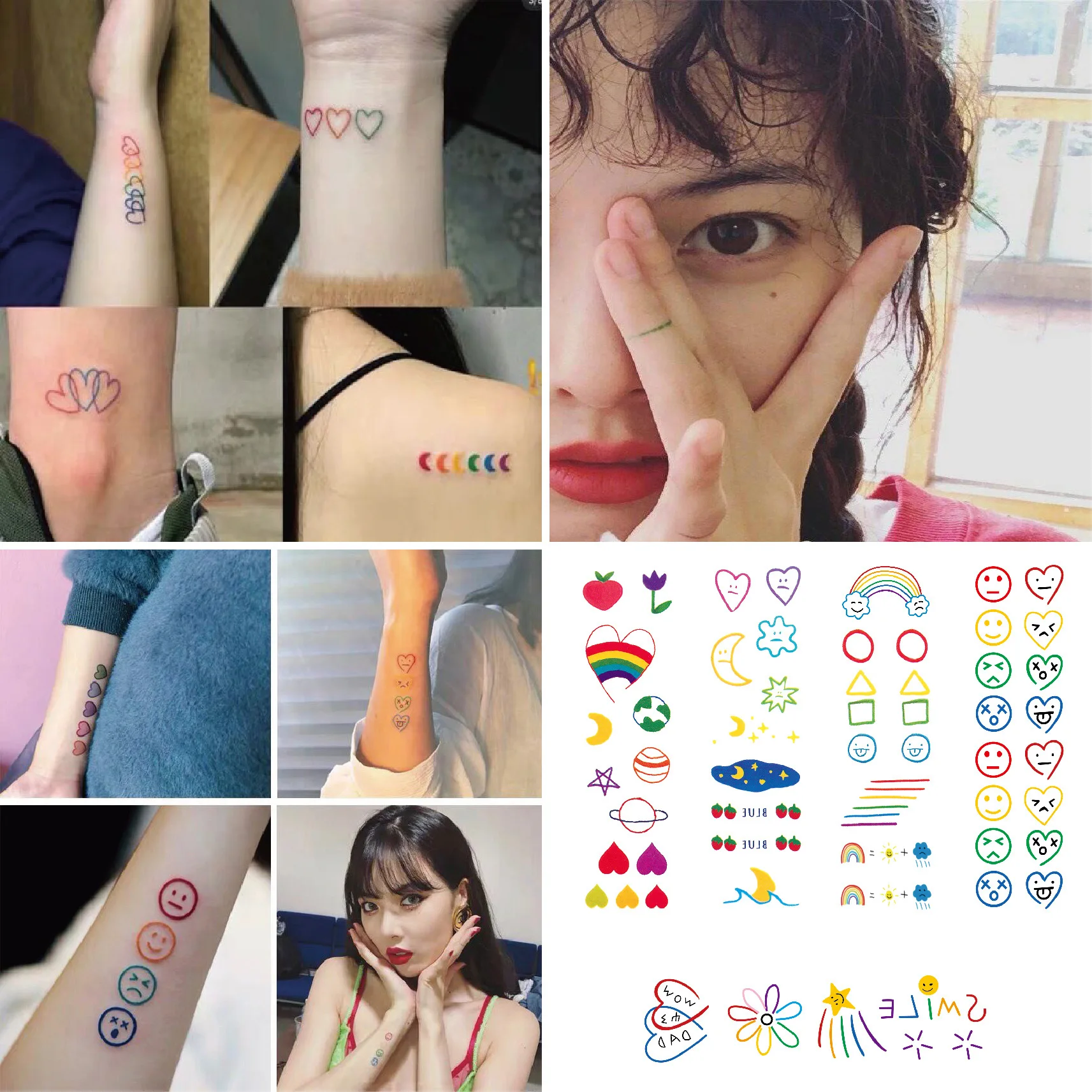 

Waterproof Temporary Tattoo Sticker Cartoon Star Cloud Moon Rainbow Cute Ins Flash Tatoo Fake Tatto for Child Kids Women