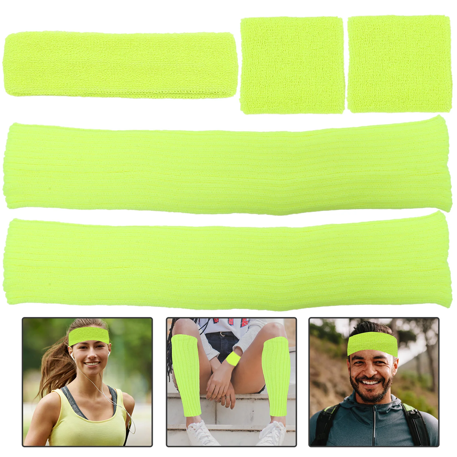 

1 Set of Sports Sweatband Wrist Sweat Bands Calf Sleeves Set Novelty Party Colored Knitting Knit Outfit Set