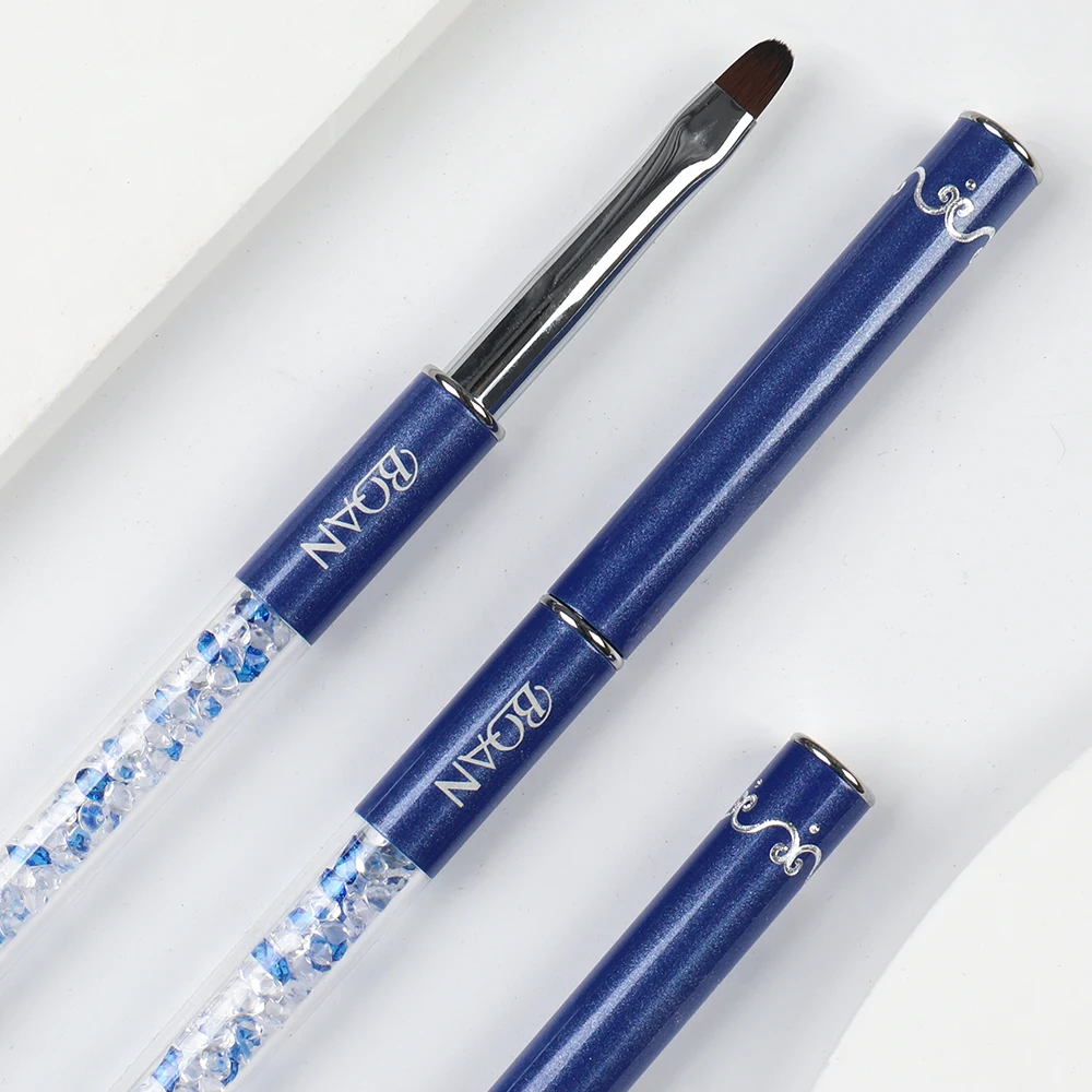 Nail Art Brushes BQAN #4#6#8 Oval Nail Brush Blue Rod Rhinestone Handle UV Gel Polish Brushes Nail Art Brush Design DIY Gel Extension Tools