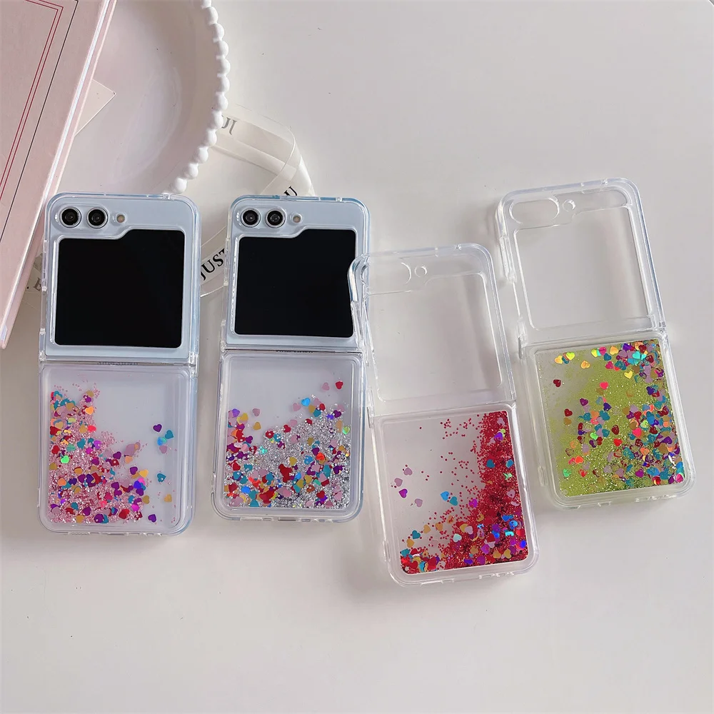 

Colorful Gradient Quicksand Clear Glitter Folding Case for Galaxy Z Flip 5 Shockproof Bling Sparkly Protective Cover