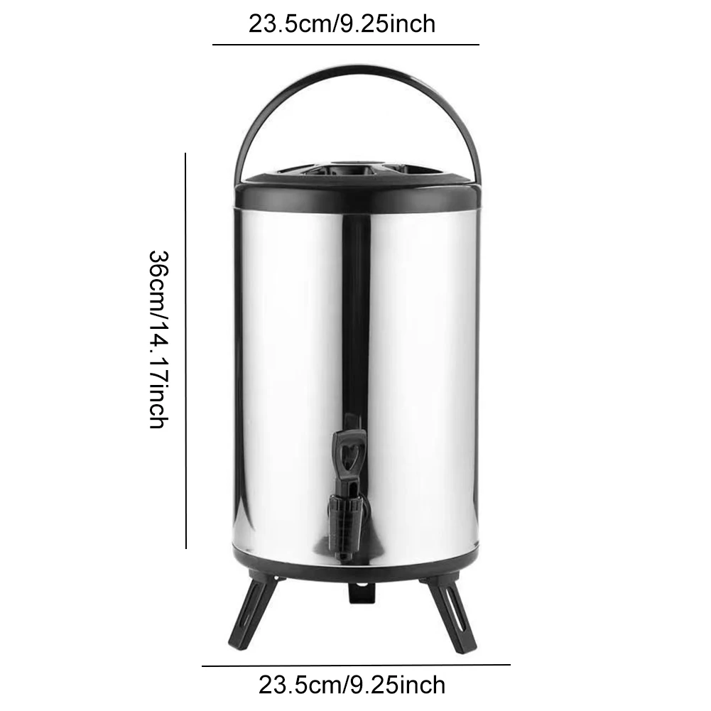 Stainless Steel Insulated Beverage Dispenser 6L/8L w/ Faucet Milk Tea Buckets Ideal for Water Milk Tea Coffee