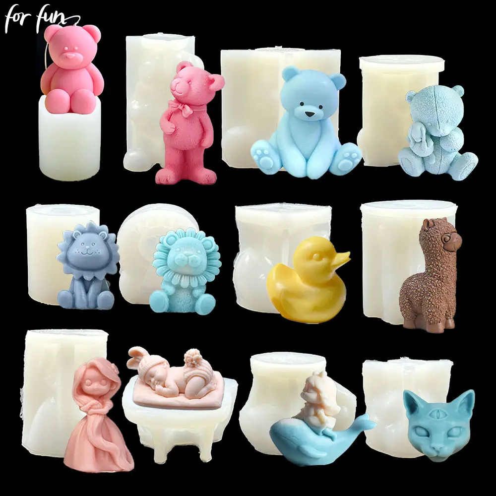 Silicone Candle Molds 3D Cute Bear Doll DIY Aromatherapy Candles Handmade Soap Gypsum Resin Mold