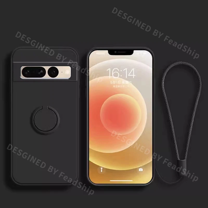 Enhanced Liquid Silicone Phone Case with Ring Holder and Screen Protector - Soft, Durable Cover