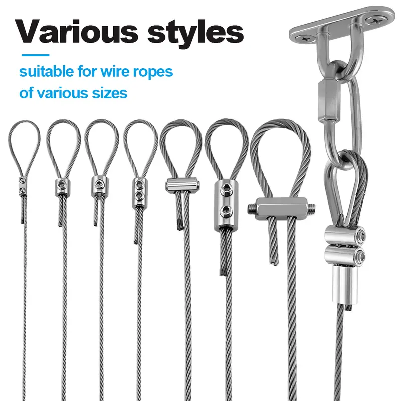 10pcs 2/3mm Wire Rope Clamps Stainless Steel Cable Fastener Adjustable Screw Copper Metal Clip Sling Fitting - Image 4