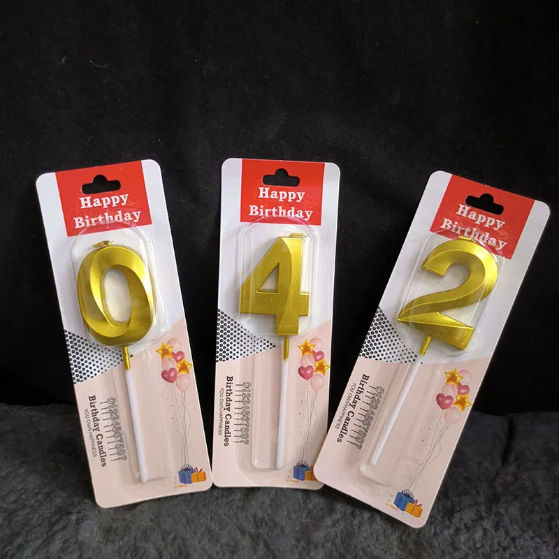 1Pc 0-9 Number Birthday Candles 3D Design Golden Smokeless Cake Decoration Candle Topper For Birthday Anniversary Celebration