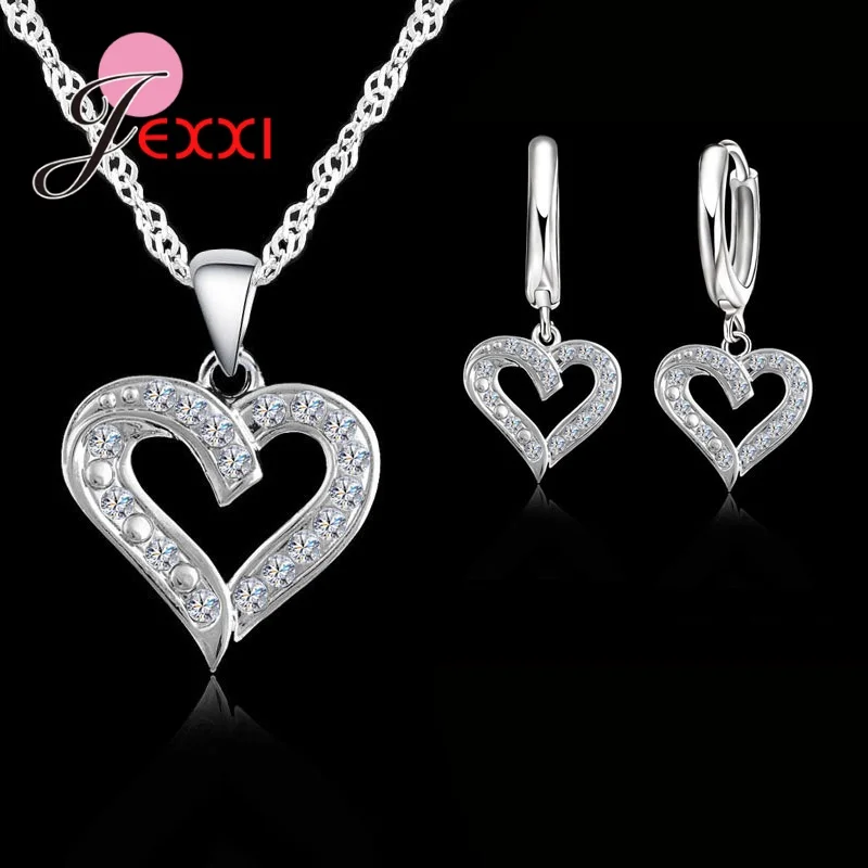 Vintage Trendy Female 925 Sterling Silver Jewelry Sets Women Gifts Fashion Cubic Zircon Crystal Necklace Drop Earrings Sets