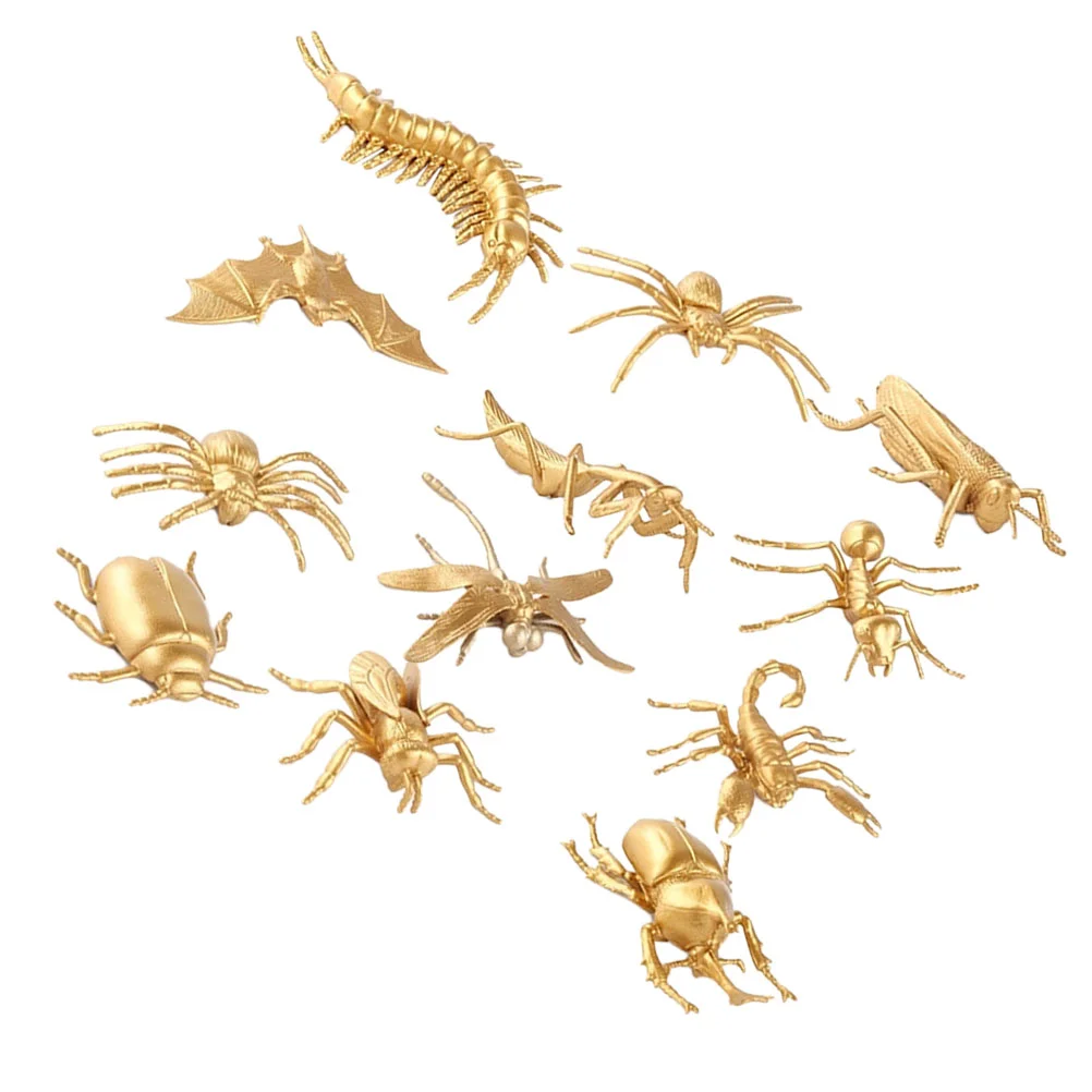 

12 Pcs Educational Bugs Toys Dragonfly Figurines Gold Insect Mini Animals Insects Realistic