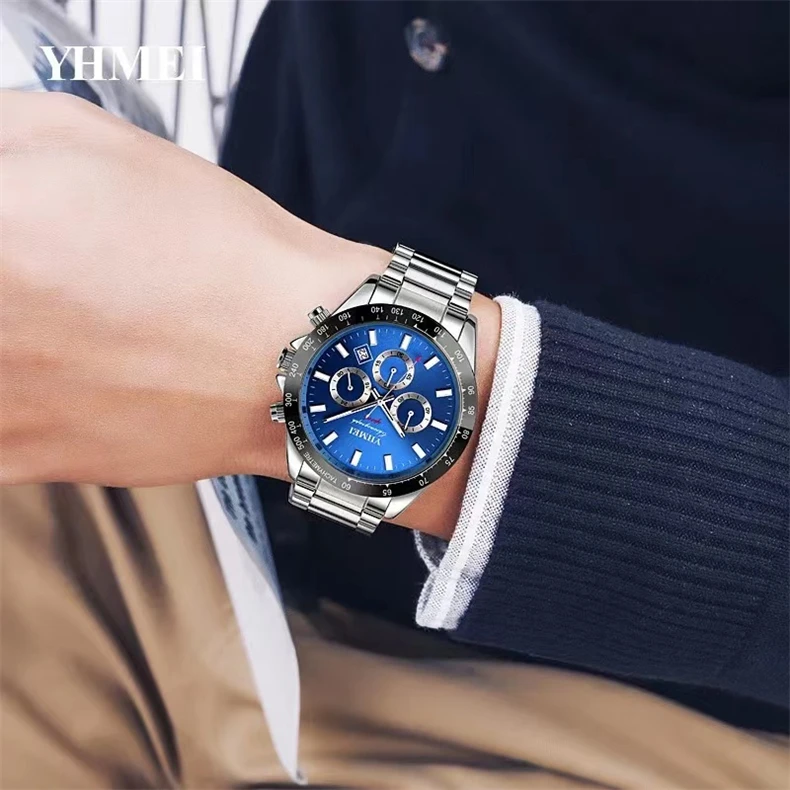 2022 Men's Watch Blue Dial Stainless Steel Band Date Mens Business Male Watches Waterproof Luxuries Men Wrist Watches for Men