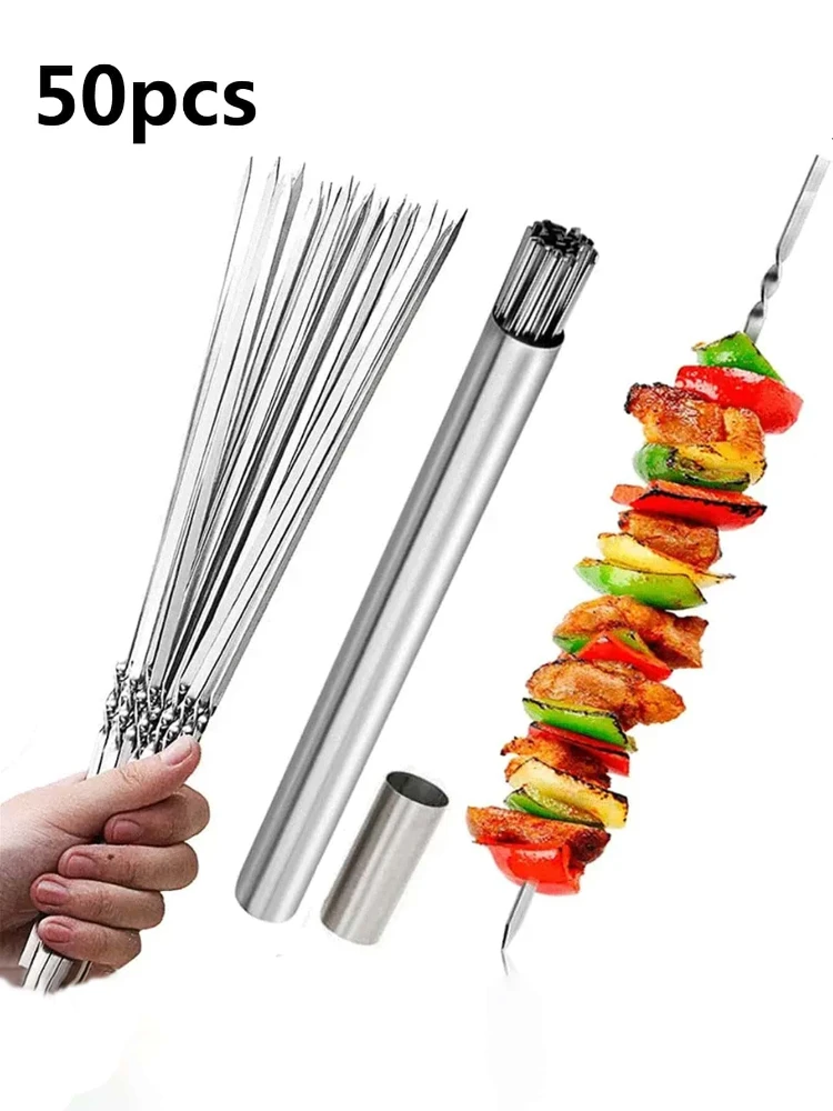 Barbecue Skewers 50 Stainless Steel Reusable 1 Tube Storage