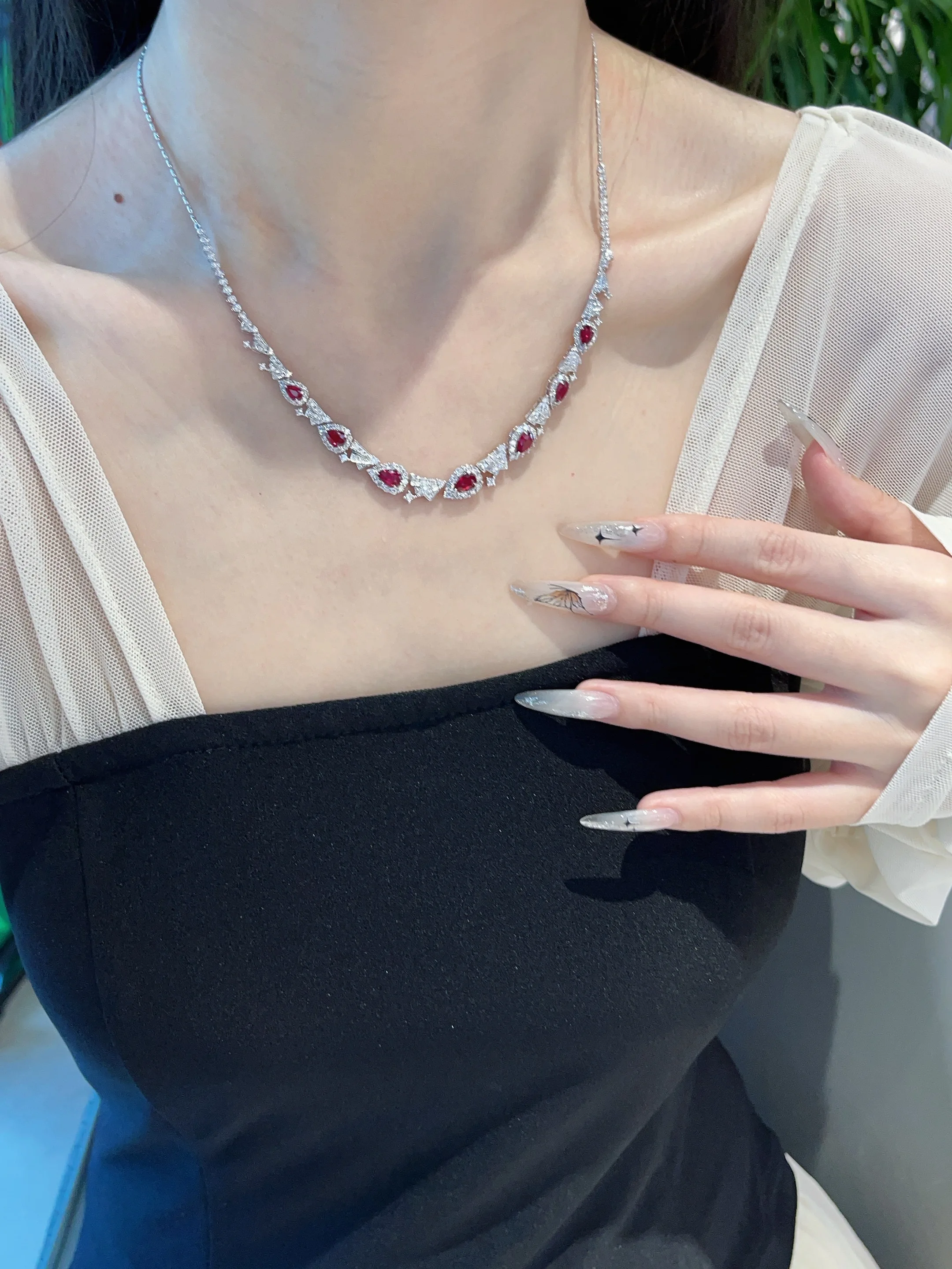 18K White Gold Ruby Diamond Necklace Premium Gift Box – Vexaro