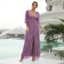 

2022 New Lace Casual V Neck Long Sleeve Prom Dresses Wedding Party Gowns Backless Slit Homecoming Vestidos Sexy Bridesmaid Robes