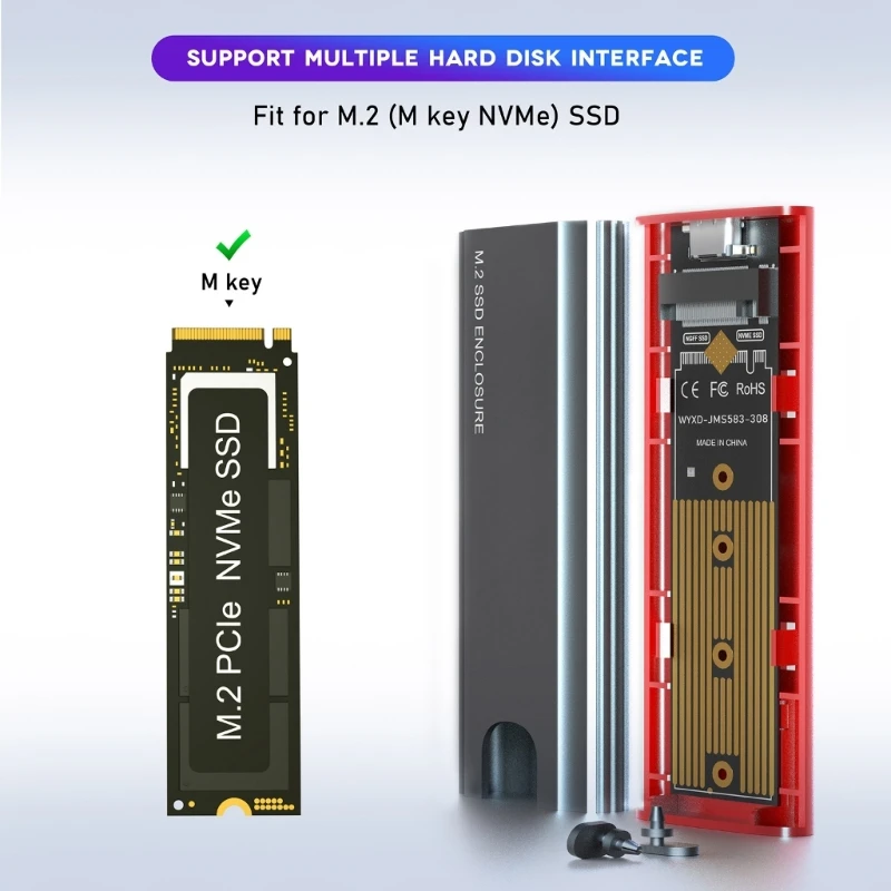 SSD 케이스 박스 지원 NVME PCIE USB Type-C 3.1 하드 드라이브 디스크 박스용 SSD 어댑터 SSD 케이스 인클로저