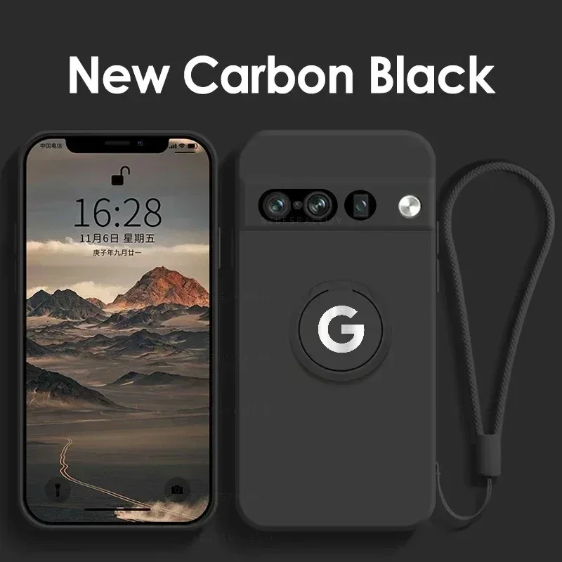 Minimalismus-Hautgefühl, flüssiges Silikon, drehbarer Ringständer, Armbandhülle für Google Pixel 10A, 9 Pro, XL, 9, 8, 7, 6, A, stoßfeste Abdeckung – Detail 1