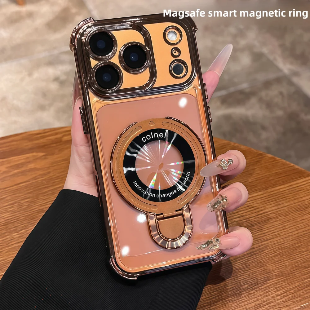 Deluxe Transparent Magnetic Shockproof Case with Adjustable Stand and Plating Finish