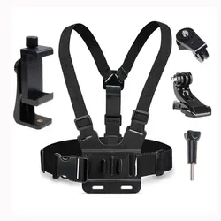 Adjustable Phone Clip Holder with Chest Strap for Sport Cameras and Mobile Phones - Black Accessory (Black)