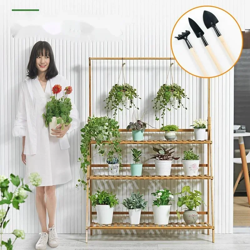 Solid Wood Plant Stand Multi-Layer Hanging Flower Shelf for Balcony Succulent Rack for Living Room or Orchid Display