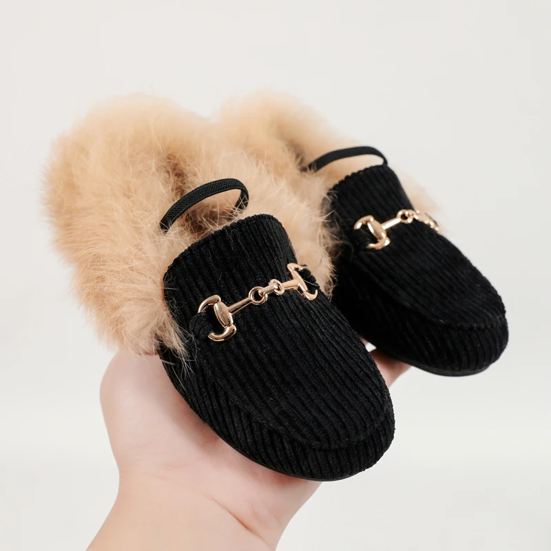 Kids Fur Princess Shoes for Baby Girls Slip On Loafers leather shoes,girls shoes,girls flats