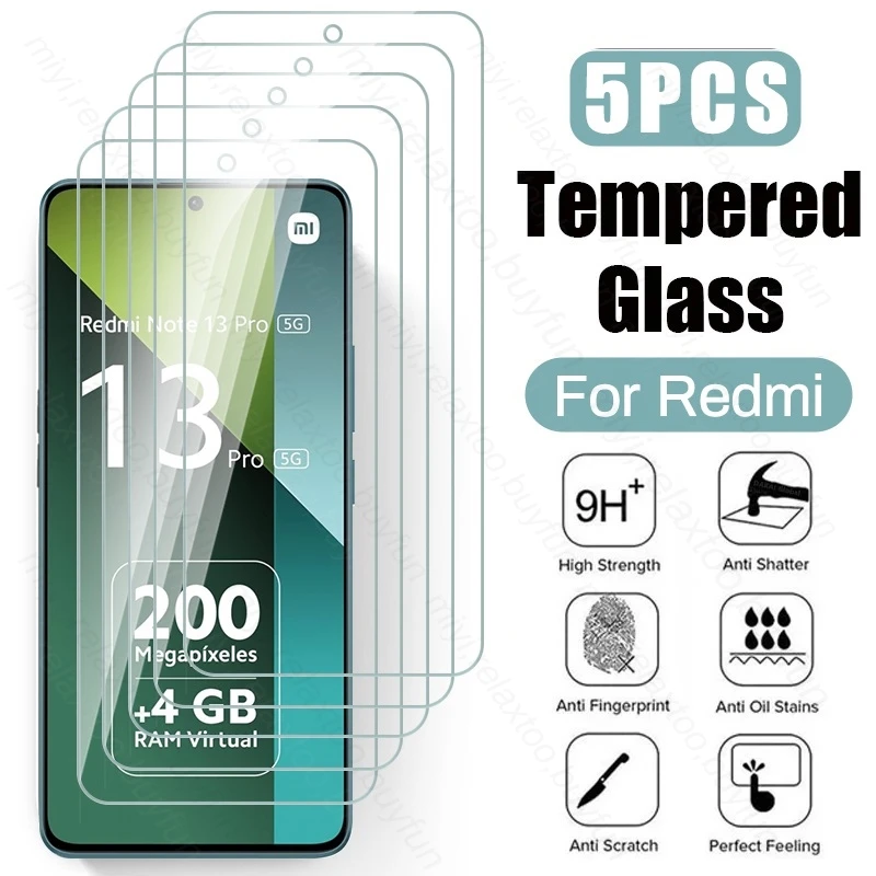 

5 шт. 100% оригинальное закаленное стекло HD для Redmi Note 13 Pro 5G, защита экрана, Взрывозащищенная HD-пленка для Redmy Note13 Pro 4G