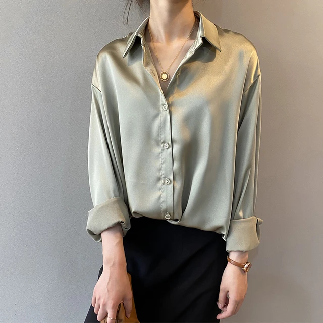 Satin Silk Shirt Vintage Blouse Women 