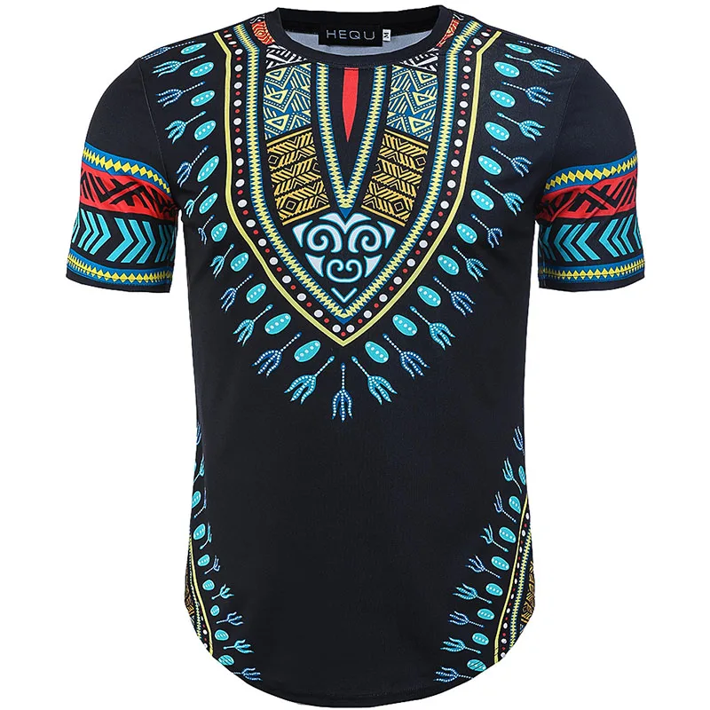 Men's African Print Short Sleeve T Shirts Dashiki Style Casual Loose Tops Tee US