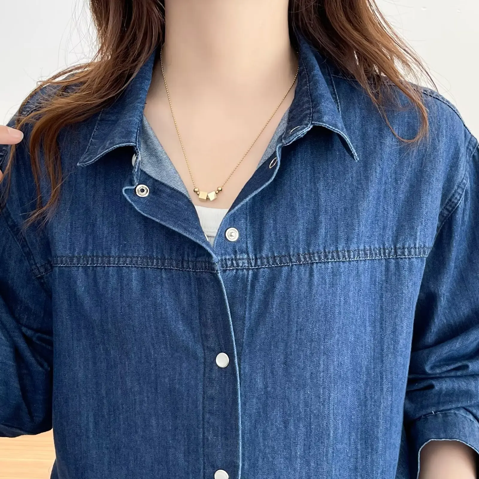 Fashion Plus Size Women's Blouses New Autumn Style Classic And Versatile Long Sleeve Pure Cotton Washed Denim Shirt 017