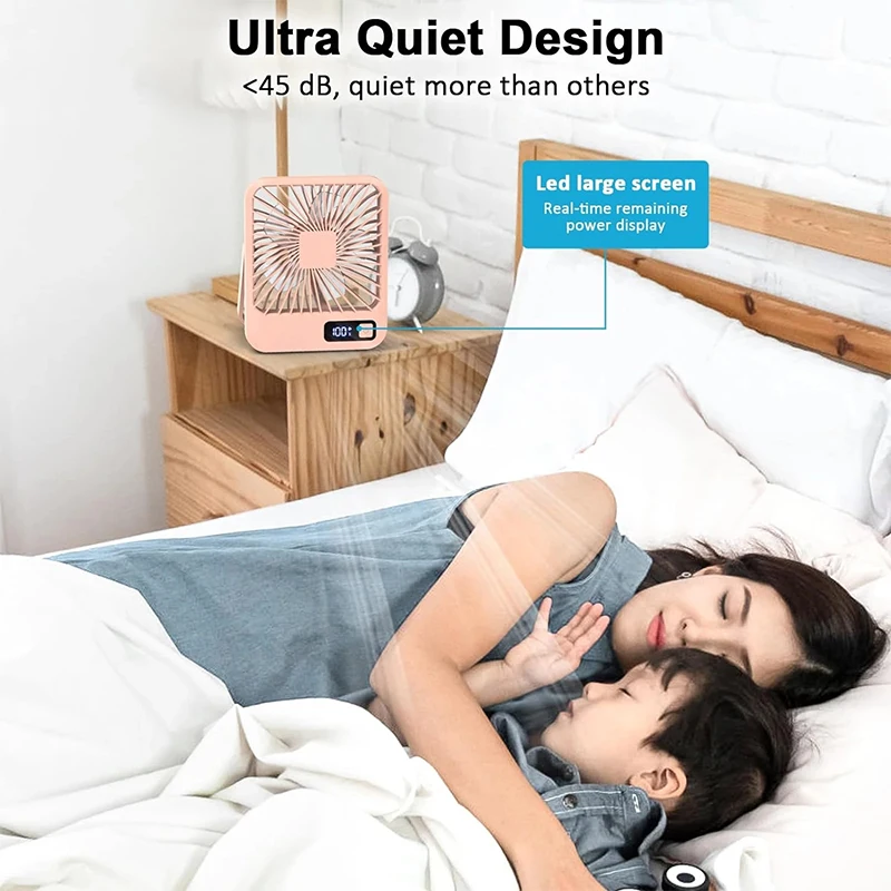 New Small Fans Handy Rechargeable Long Life Ultra-thin Desktop Fan Large Wind Super Quiet Folding Handheld Table Fan 4