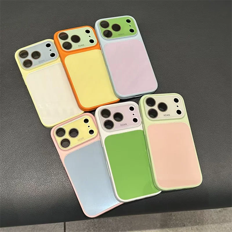 Vibrant Dopamine Color Block Liquid Skin Feel Shockproof Phone Case with Camera Lens Protection