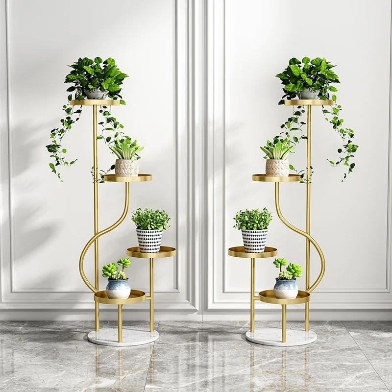 

Luxurious wrought iron living room decorative flower rack modern simple multi-storey stepped balcony floor-to-floor green plant