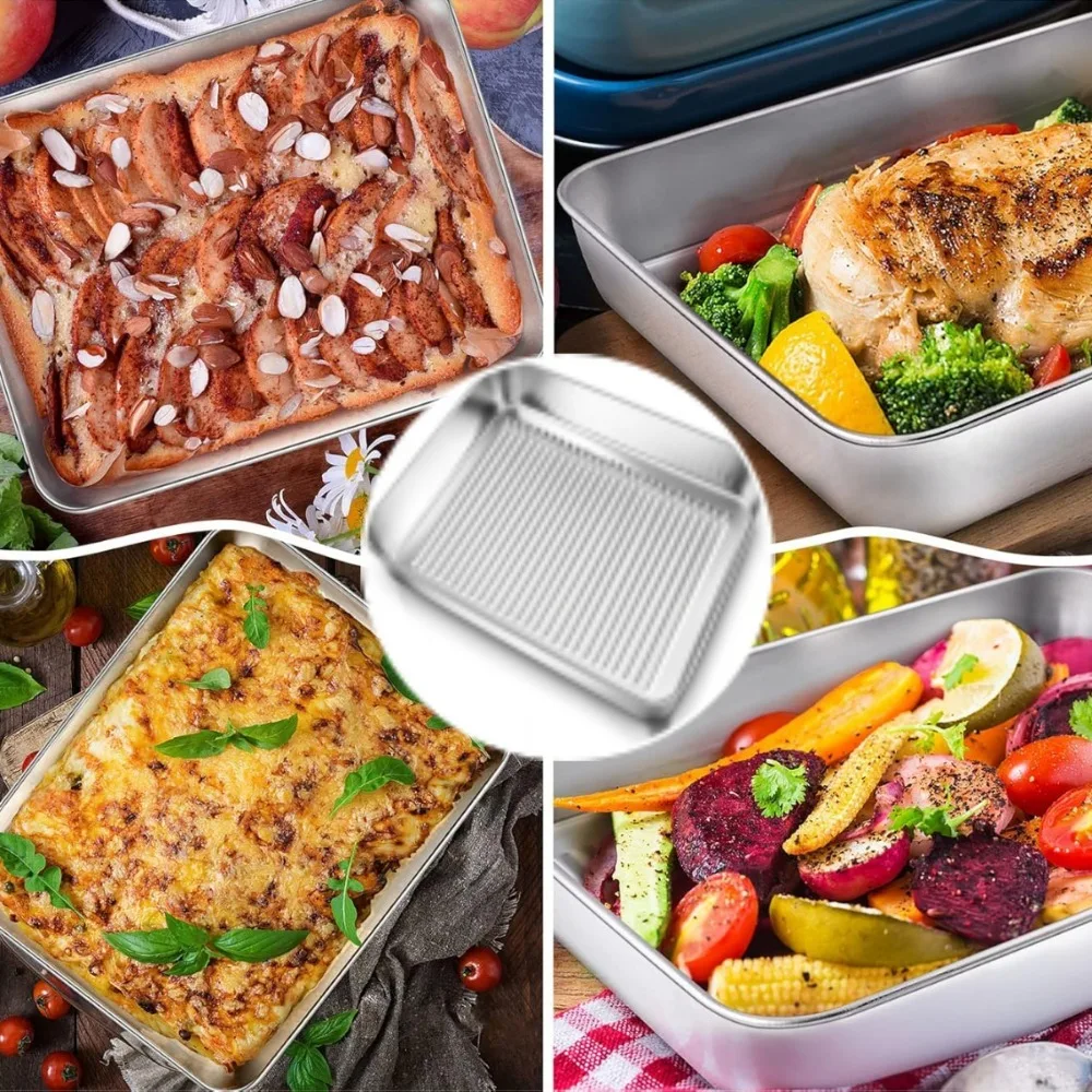 Backblech aus Edelstahl, gewellter Boden, antihaftbeschichtet, für Grill, Pizza, Brot, Backblech, ungiftig, spülmaschinenfest, Küchenablage – Detail 10