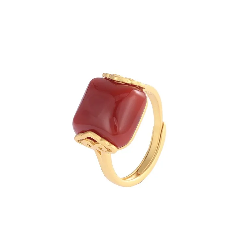 

JZ066 ZFSILVER Silver S925 Fashion Trendy South Red Agate Hetian Jade Simple Square Rings For Women Wedding Party Jewelry Girls