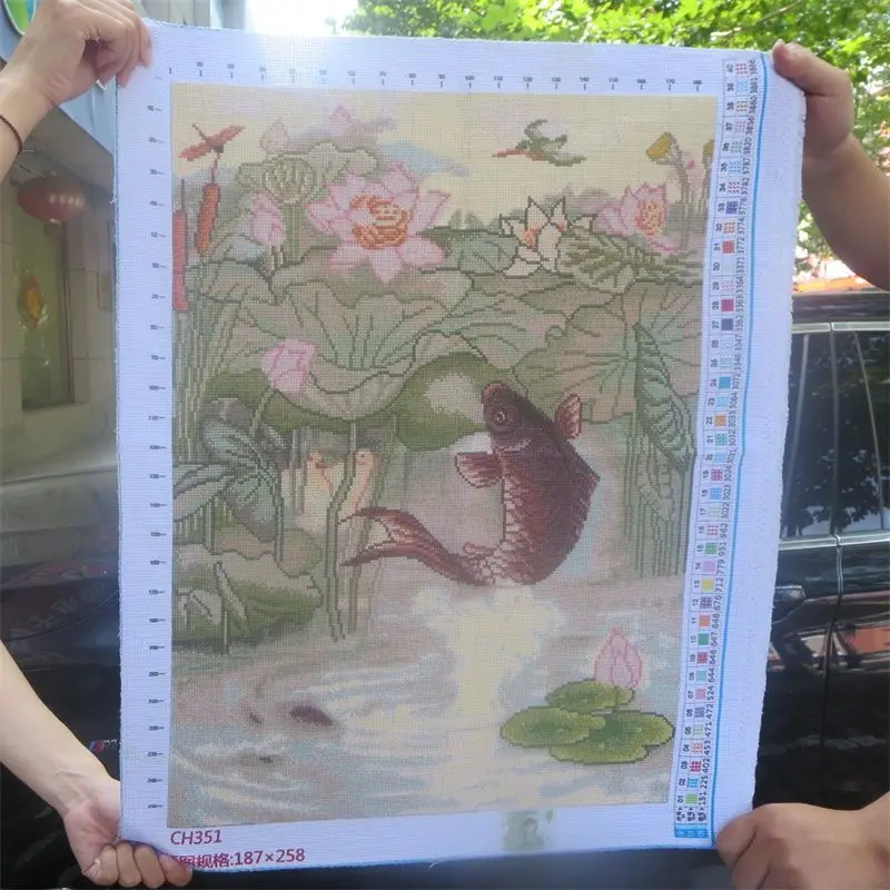 수제 십자가 자수 2023 마감, 연꽃 연못 물고기 조이, 금붕어 그림, 거실 및 침실 장식, 신제품