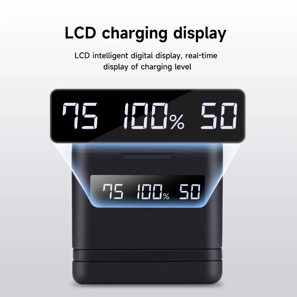 High-Capacity 2000mAh Battery with LCD Display 3-Slot Charger & Type-C Port