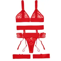 Sexy Transparent soutien-gorge et culotte jarretelles Lingerie ensemble de sous-vêtements Sexy fronde soutien-gorge brassière costume tentation Costumes femmes 4