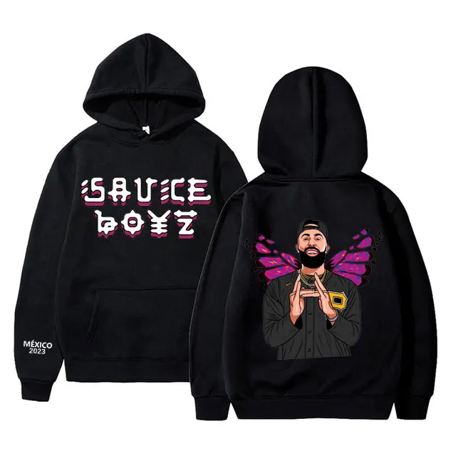 Rapper Eladio Carrion Sauce Boyz Monarca Hoodie Male Fleece Cotton Sweatshirt Man Streetwear Men Women Hip Hop Oversized Hoodies