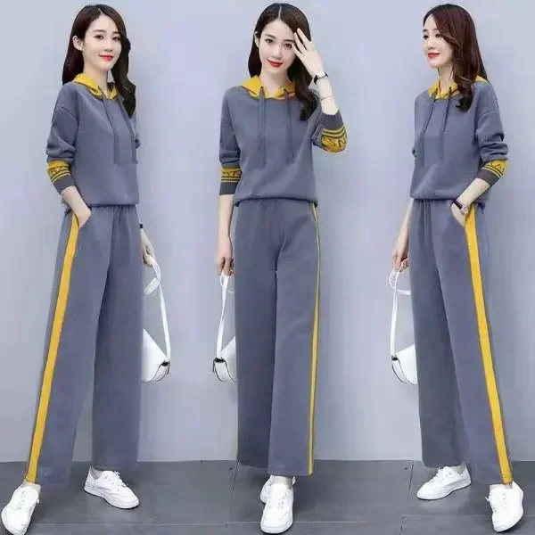 أوائل الخريف عارضة المألوف المرأة قطعتين مجموعة أنيقة واسعة الساق السراويل العصرية الرياضية ألياف البوليستر المصنوعة في الصين