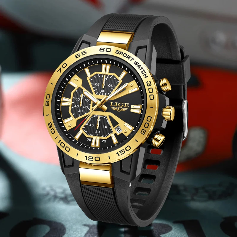 LIGE Fashion Sports Chronograph Watch Men Business Silicone Waterproof Men's Quartz Wristwatches Casual Military Date Watch Men 4