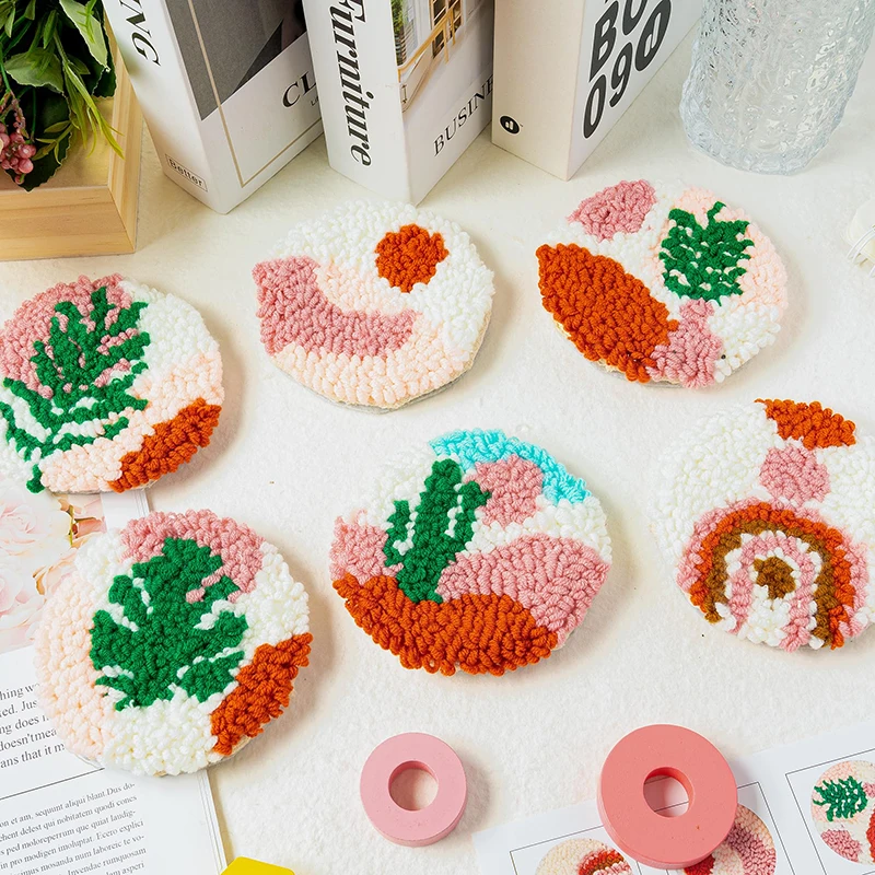Punch Needle Embroidery Kit 22Pcs Punch Needle Embroidery Kit DIY Stitching Coasters Needlecraft Boho Pattern Tufted Rug Pads with Felt Yarns for Beginners