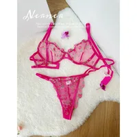 Ensemble de lingerie japonaise Kawaii en tulle transparent, soutien-gorge brodé floral rose, bralette et ensemble assorti BANERDANNI Tushy Bras 3