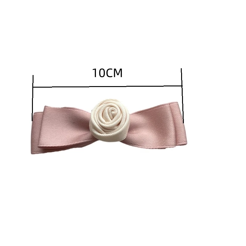 Neue Blush-Rosa Blumen-Haarspangen mit Schleife für Mädchen, Modische Koreanische Schweißabsorbierende Lange Quasten-Haarklammern für Frauen, Haarnadel-Accessoires – Detail 3