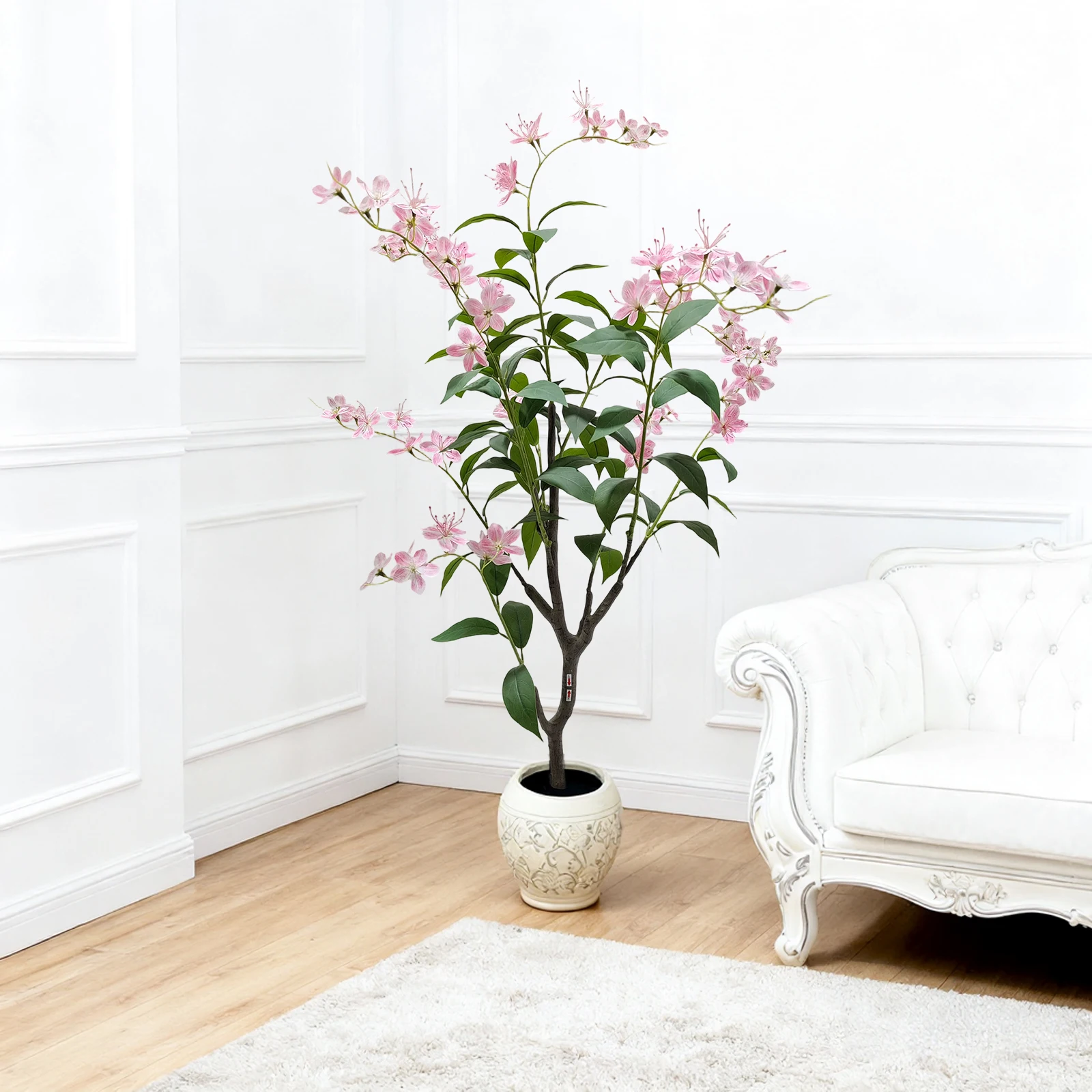 Künstlicher Jasminbaum, künstlicher Blumenbaum, künstliche Pflanzen in weißem Pflanzgefäß, künstliche Bodenpflanze für Zuhause, Büro, Dekoration, Geschenk – Detail 12