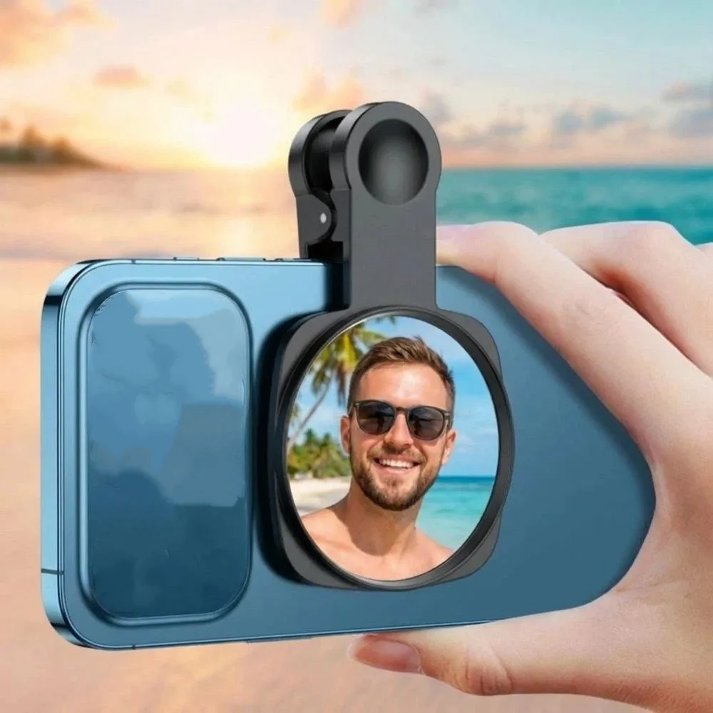 HD 렌즈 폰 후면 카메라 셀카 미러 휴대용 클립형 셀카 반사경 미러 보관 케이스 포함 사각지대 없음