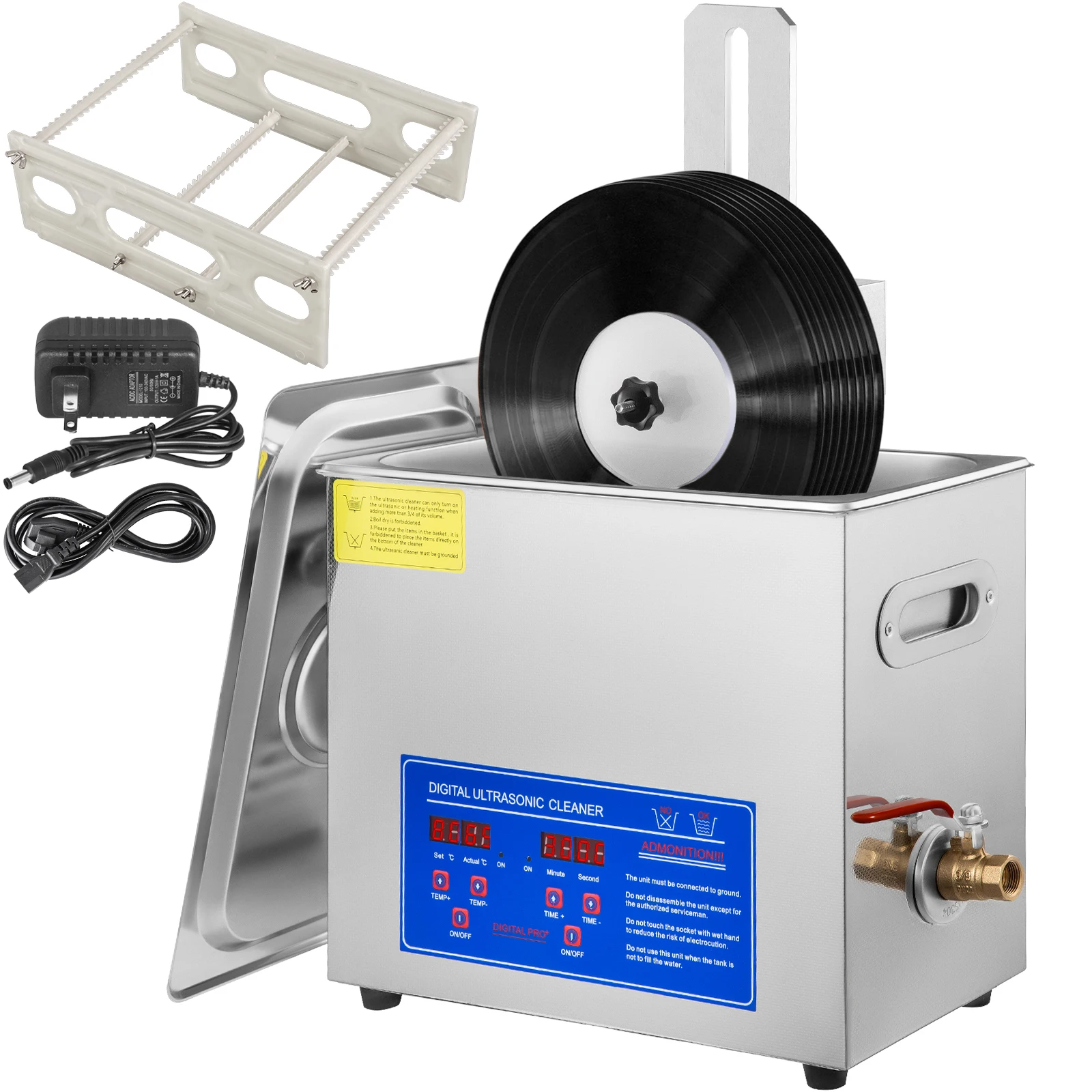 VEVOR Ultrasonic Cleaner 6L Ultrasonic Vinyl Cleaner 7-12 Inch 8 Records 180W Ultrasonic Records Cleaner w/Drying Rack for Home 1