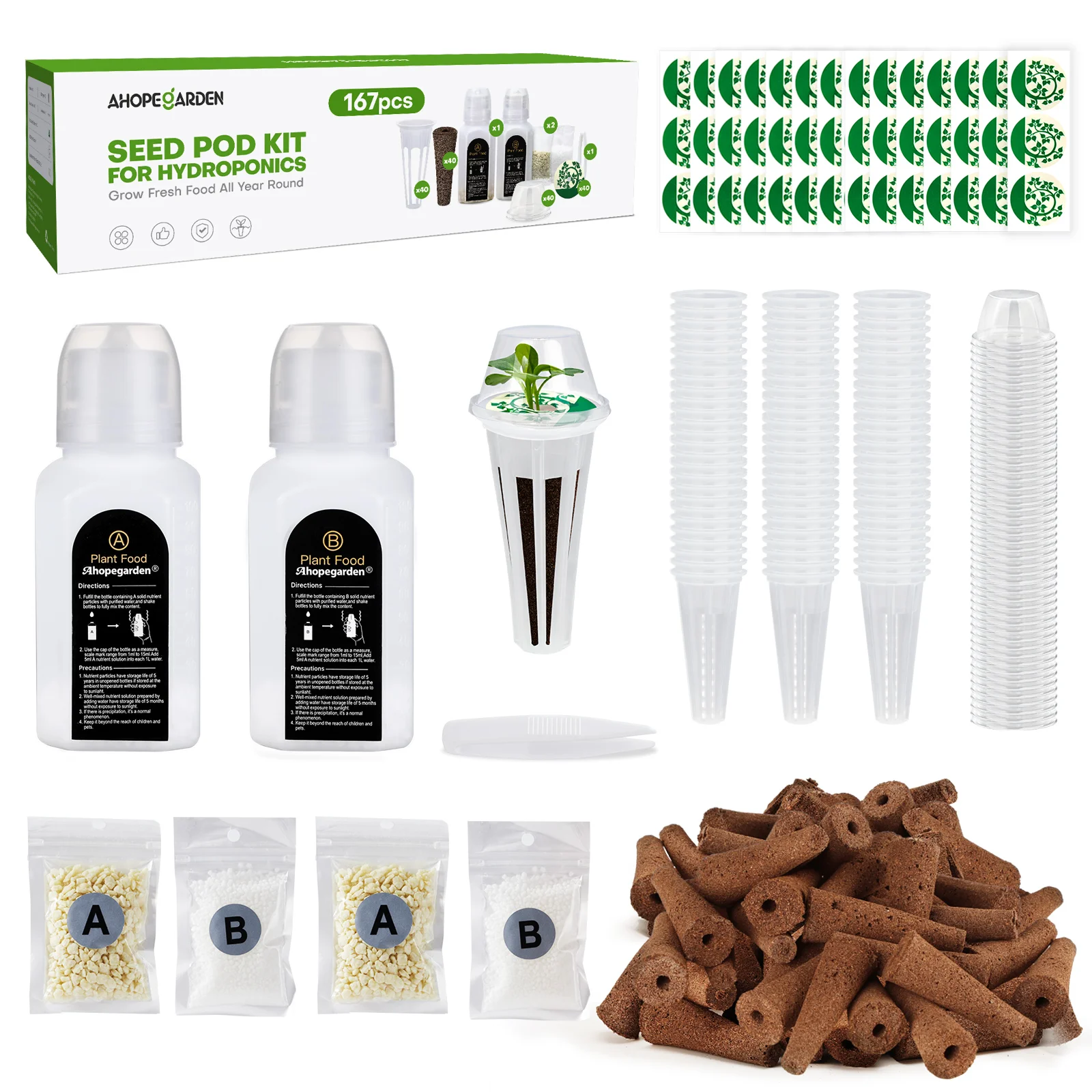 

Ahopegarden Planter Accessory Package 40-piece Kit--planting Version Without Basket Hydroponic Seed Sponges Hydroponics