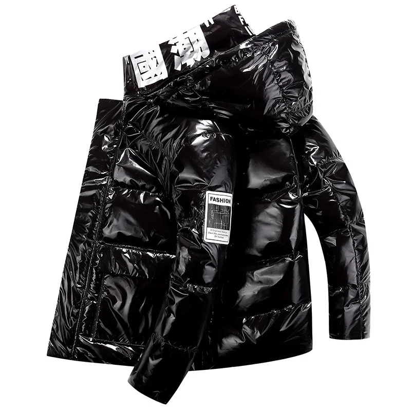 

Men Winter Jacket Men Fashion Thick Warm Parkas Duck Down Coats Casual Man Red Black Bright Leather Waterproof 90% Down Jackets
