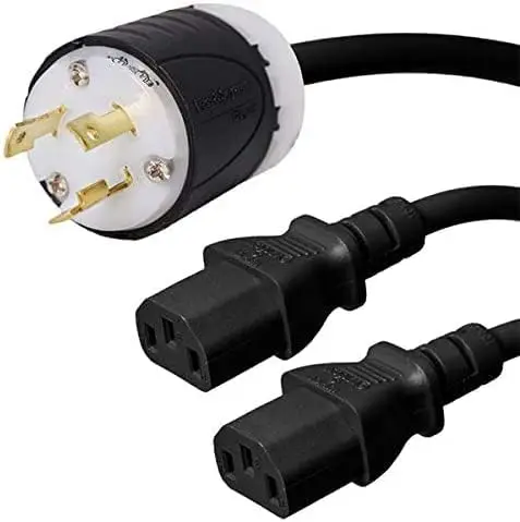 Heavy Duty Bloqueio Cabo de Alimentação Cabo de Extensão Sjt 10guage Cabo de Alimentação até 7500w30a3 Pinos Preto L630p to Dual C13 - Imagem 4