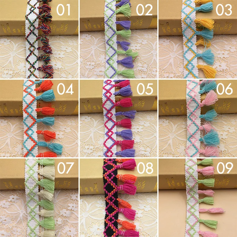 10 Yards Cotton Blended Tassel Lace Trim Boho Fringe Lace Ethnic Clothes Headdress Cushion Curtains DIY Accessories