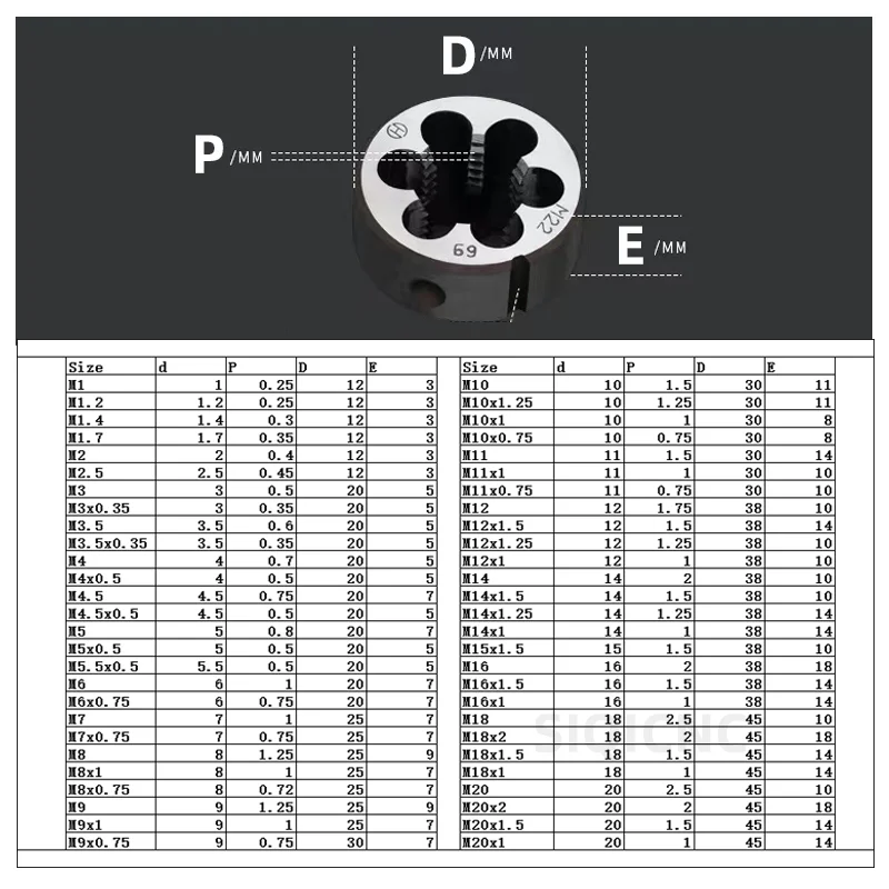 SIQICNC Right Hand Thread Die 1pcsM1 M2 M3 M4 M5 M6 M7 M8 M9 M10 M11 M12 M13 M14 M15 M16 Metal Thread Tool Metric Die thread die