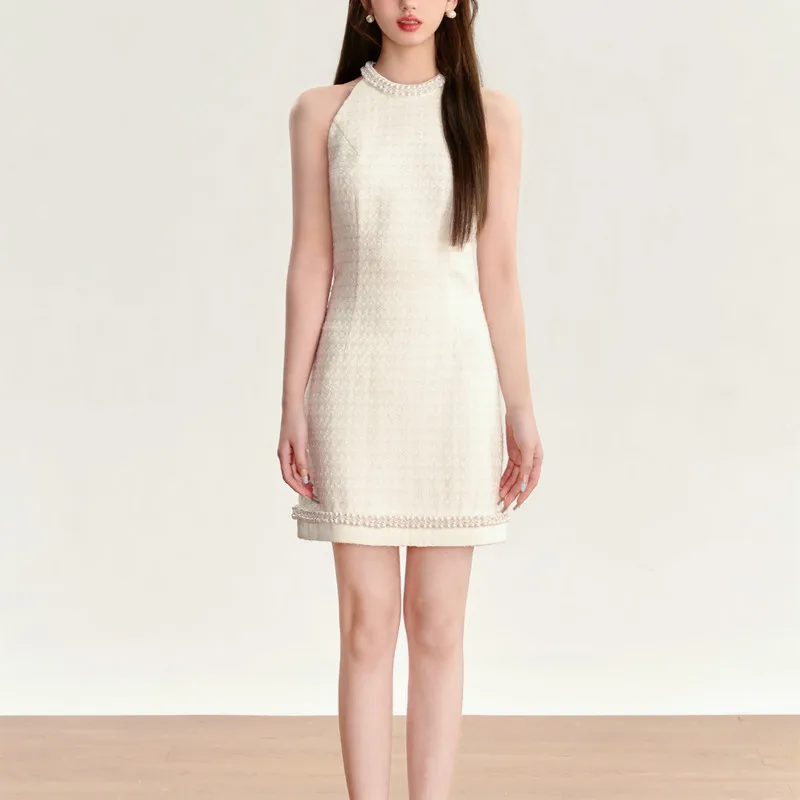 

Pearl Dress Women's Summer Off-Shoulder Halter Neck Waist Slim Sleeveless Dress