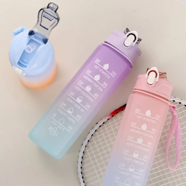 750ML Large Capacity Water Bottle Portable Plastic Clear Drink Bottle with Time Marker Motivational Sports Water Cup 6