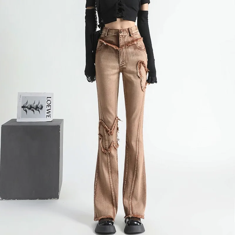 

Женские джинсы с бабочками, винтажные расклешенные брюки из денима, уличные повседневные брюки в стиле пэчворк для осени и зимы